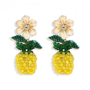 Enamel Flower and Hand Weaving Pineapple Graceful Fashion Women Wholesale Earrings