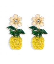 Enamel Flower and Hand Weaving Pineapple Graceful Fashion Women Wholesale Earrings