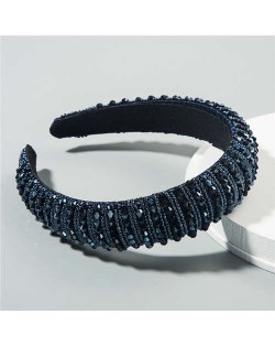 Beads Embellished High Quality Bold Korean Fashion Women Wholesale Hair Hoop - Royal Blue