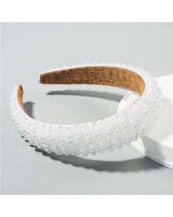 Beads Embellished High Quality Bold Korean Fashion Women Wholesale Hair Hoop - White