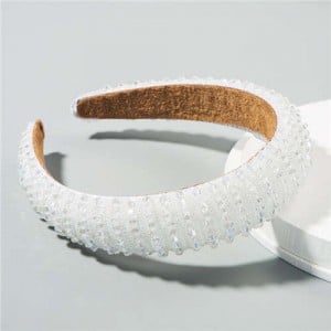 Beads Embellished High Quality Bold Korean Fashion Women Wholesale Hair Hoop - White