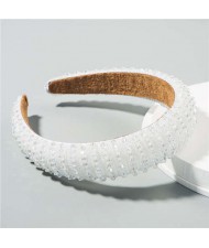 Beads Embellished High Quality Bold Korean Fashion Women Wholesale Hair Hoop - White