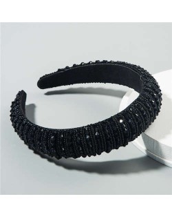 Beads Embellished High Quality Bold Korean Fashion Women Wholesale Hair Hoop - Black