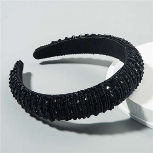 Beads Embellished High Quality Bold Korean Fashion Women Wholesale Hair Hoop - Black