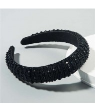 Beads Embellished High Quality Bold Korean Fashion Women Wholesale Hair Hoop - Black
