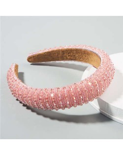 Beads Embellished High Quality Bold Korean Fashion Women Wholesale Hair Hoop - Pink