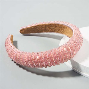 Beads Embellished High Quality Bold Korean Fashion Women Wholesale Hair Hoop - Pink