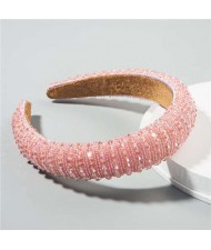 Beads Embellished High Quality Bold Korean Fashion Women Wholesale Hair Hoop - Pink