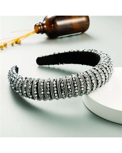 Beads Embellished High Quality Bold Korean Fashion Women Wholesale Hair Hoop - Gray