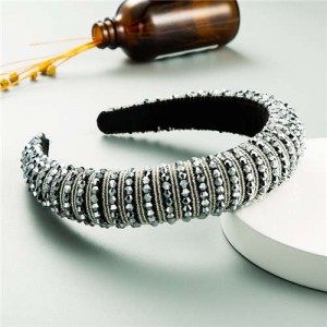 Beads Embellished High Quality Bold Korean Fashion Women Wholesale Hair Hoop - Gray