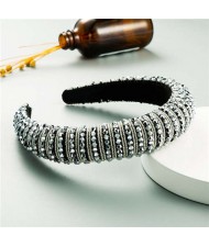 Beads Embellished High Quality Bold Korean Fashion Women Wholesale Hair Hoop - Gray
