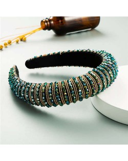 Beads Embellished High Quality Bold Korean Fashion Women Wholesale Hair Hoop - Green
