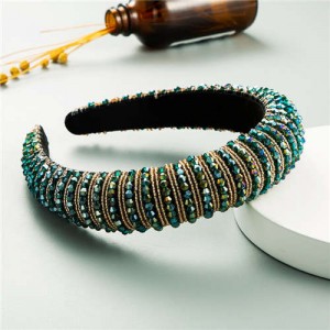 Beads Embellished High Quality Bold Korean Fashion Women Wholesale Hair Hoop - Green
