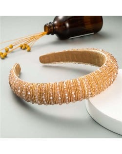 Beads Embellished High Quality Bold Korean Fashion Women Wholesale Hair Hoop - Champagne