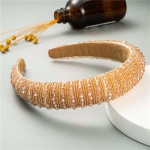 Beads Embellished High Quality Bold Korean Fashion Women Wholesale Hair Hoop - Champagne