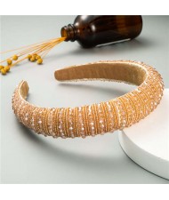 Beads Embellished High Quality Bold Korean Fashion Women Wholesale Hair Hoop - Champagne