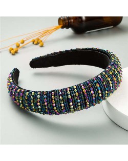 Beads Embellished High Quality Bold Korean Fashion Women Wholesale Hair Hoop - Blue Colorful