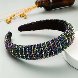 Beads Embellished High Quality Bold Korean Fashion Women Wholesale Hair Hoop - Blue Colorful