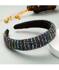 Beads Embellished High Quality Bold Korean Fashion Women Wholesale Hair Hoop - Blue Colorful