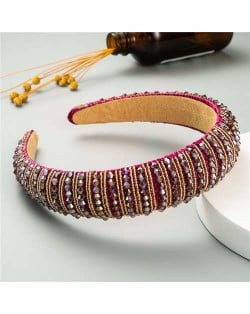 Beads Embellished High Quality Bold Korean Fashion Women Wholesale Hair Hoop - Fuchsia