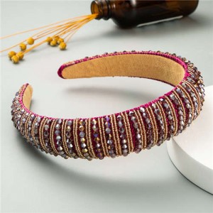 Beads Embellished High Quality Bold Korean Fashion Women Wholesale Hair Hoop - Fuchsia