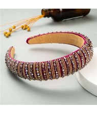 Beads Embellished High Quality Bold Korean Fashion Women Wholesale Hair Hoop - Fuchsia