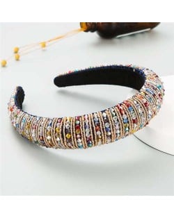 Beads Embellished High Quality Bold Korean Fashion Women Wholesale Hair Hoop - Multicolor