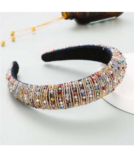 Beads Embellished High Quality Bold Korean Fashion Women Wholesale Hair Hoop - Multicolor