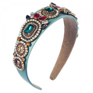 Luxurious Fashion Baroque Style Online Celebrities Choice Women Hair Hoop - Blue