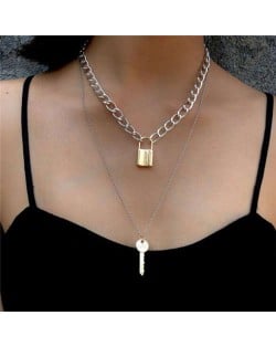 Key and Lock Pendant Dual Layers Creative Fashion Women Alloy Wholesale Necklace - Mixed Colors