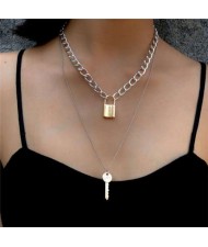 Key and Lock Pendant Dual Layers Creative Fashion Women Alloy Wholesale Necklace - Mixed Colors