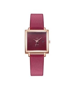 Square Fashion Internet Stars Choice with Calendar Design Women Wrist Watch - Red