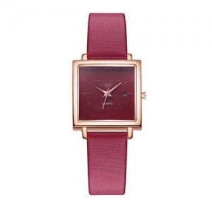 Square Fashion Internet Stars Choice with Calendar Design Women Wrist Watch - Red