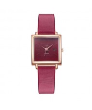 Square Fashion Internet Stars Choice with Calendar Design Women Wrist Watch - Red