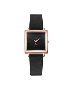 Square Fashion Internet Stars Choice with Calendar Design Women Wrist Watch - Black