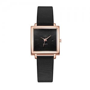 Square Fashion Internet Stars Choice with Calendar Design Women Wrist Watch - Black