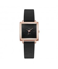 Square Fashion Internet Stars Choice with Calendar Design Women Wrist Watch - Black