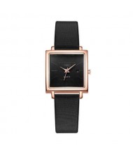 Square Fashion Internet Stars Choice with Calendar Design Women Wrist Watch - Black