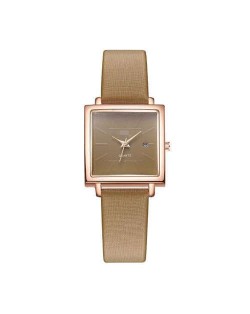 Square Fashion Internet Stars Choice with Calendar Design Women Wrist Watch - Brown