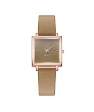 Square Fashion Internet Stars Choice with Calendar Design Women Wrist Watch - Brown