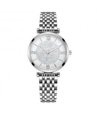 Rhinestone Inlaid Roman Numerals Index High Fashion Women Alloy Wrist Watch - Silver