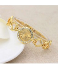 Rhinestone Embellished Hearts Strap Elegant Fashion Women Stainless Steel Wrist Watch