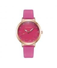 Rose Engraving Index Graceful Fashion Women Leather Wrist Watch