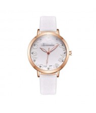 Rose Engraving Index Graceful Fashion Women Leather Wrist Watch