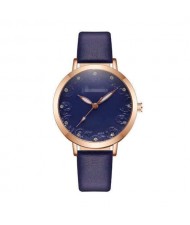 Rose Engraving Index Graceful Fashion Women Leather Wrist Watch