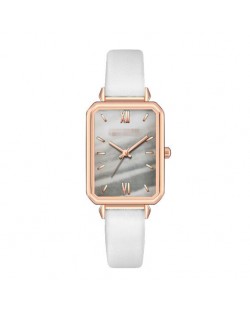 Rectangular Index Vintage Fashion Women Alloy Leather Wrist Watch - White