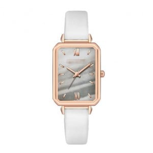 Rectangular Index Vintage Fashion Women Alloy Leather Wrist Watch - White