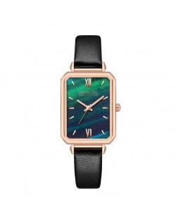 Rectangular Index Vintage Fashion Women Alloy Leather Wrist Watch - Black