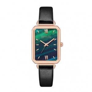 Rectangular Index Vintage Fashion Women Alloy Leather Wrist Watch - Black