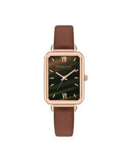 Rectangular Index Vintage Fashion Women Alloy Leather Wrist Watch - Brown